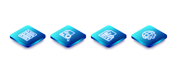 set isometric line server data web hosting vector image