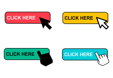 Set of click here web button internet flat vector