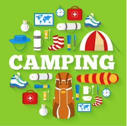 Camping equipment set circle infographics template vector