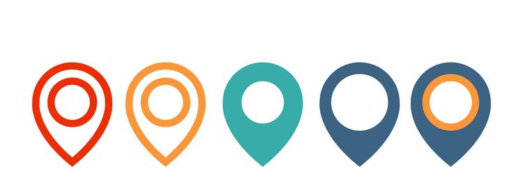 displaying five map location pointers in various vector image