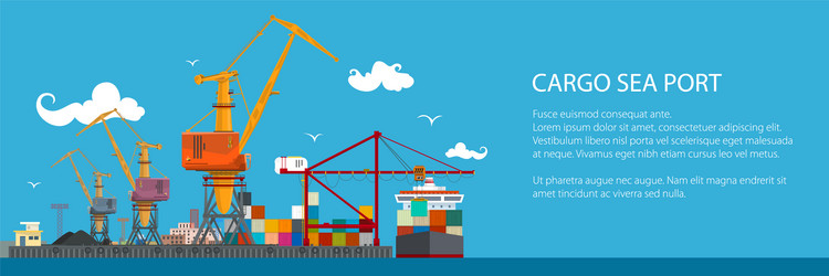 Horizontal banner of cargo seaport vector