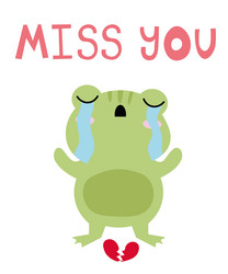 cute cartoon of a frog text miss you vector