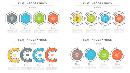 Set of flat style 4 steps timeline infographic vector