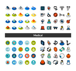 set of icons in different style - isometric flat vector image