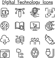 digital data technology icon set in thin line vector