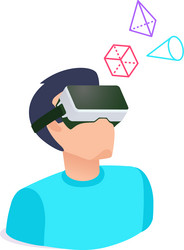 man wearing vr headset is immersed in a virtual vector image