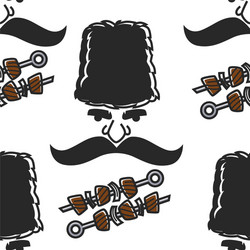 georgian man face and bbq seamless pattern meat vector