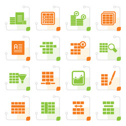 stylized database and table formatting icons vector