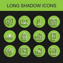 set line house with shield clock map pointer vector image