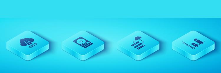 set isometric cloud computing lock hard disk vector image