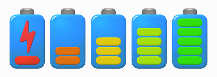 volumetric set of batteries icons different color vector image