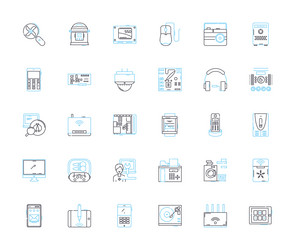Computer gear linear icons set keyboard mouse vector