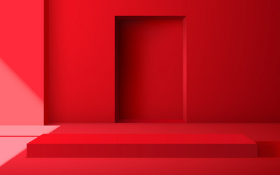 Red podium with sunlight from windows in s vector