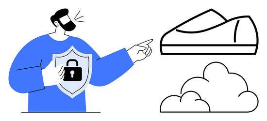 man holding shield with lock symbol pointing vector image