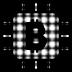 white halftone bitcoin processor chip icon vector image