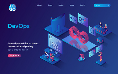devops concept 3d isometric web landing page vector image