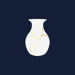 Repaired japan vase kintsugi art color sketch vector