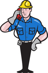 Telephone repairman lineman worker phone vector