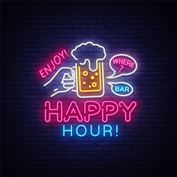 Neon Happy Hour Sign Vector Image