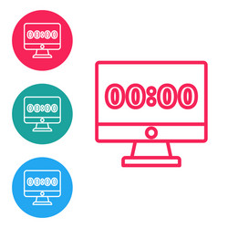 red line clock on computer monitor screen icon vector image