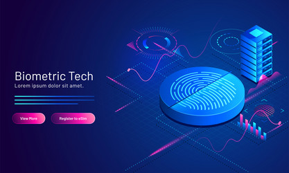 3d of biometric fingerprint and server on blue vector