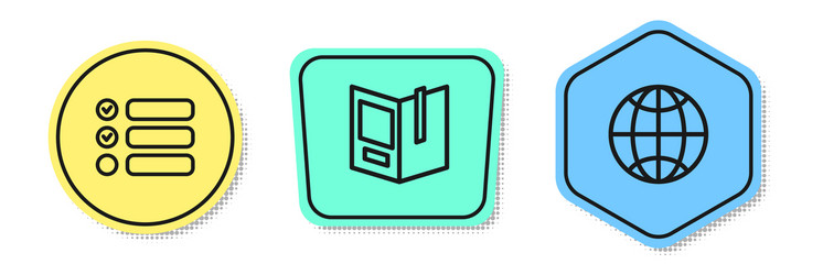 Set line task list open book and social network vector