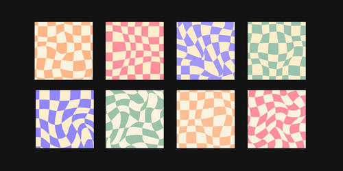 set of distorted retro chessboard patterns vector