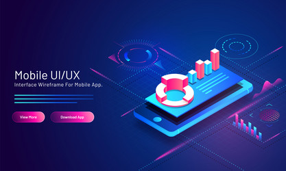 Mobile uiux concept based isometric landing page vector