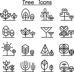 Tree icon set in thin line style vector