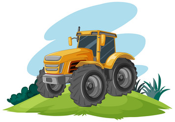 yellow tractor on a hill vector