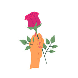 Cartoon female hand holding red rose vector