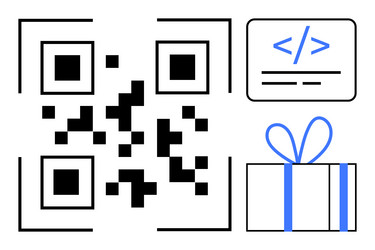qr code with web development tag and gift box vector image