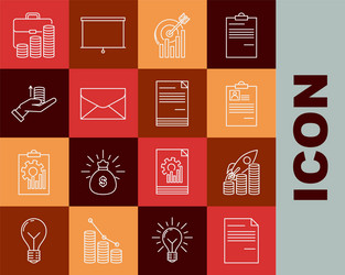 set line document rocket flying up on coins vector image