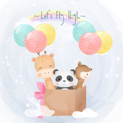 Adorable Animals with Balloons Vector Image