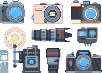 Cameras & Memory Cards - Flat Set Vector Image