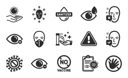 Farsightedness no vaccine and face declined icons vector