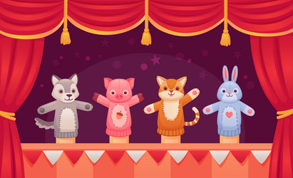 puppet show kid doll theater animal puppets vector