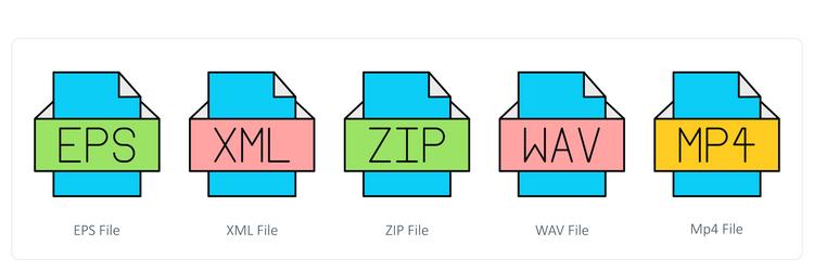 a set of files icons as eps file xml zip vector image