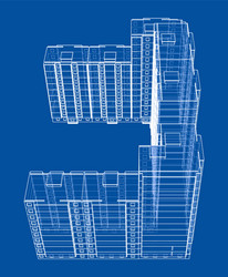 wire-frame model a multi-storey building vector