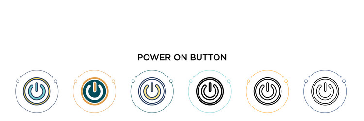 Power on button icon in filled thin line outline vector
