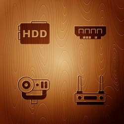 set router and wi-fi signal hard disk drive hdd vector image