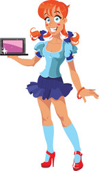 Smiling presentation girl with computer vector