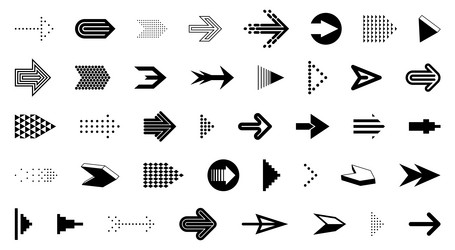 diverse arrow cursors set different shapes styles vector