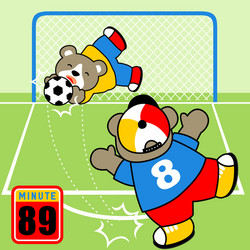 Little bears cartoon playing soccer vector