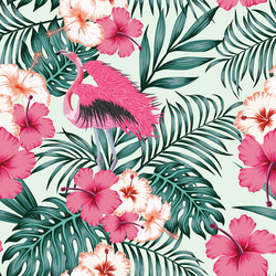 Tropical Flamingo Floral Pattern Vector Image