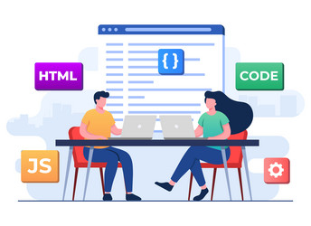 web developer wiring code or program using laptop vector image