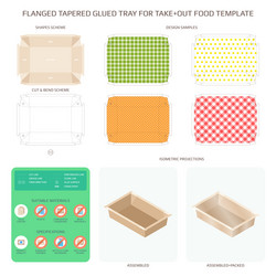 Flanged tapered glued tray for take out food vector