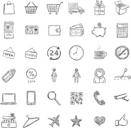 Set of sketch shopping icons vector