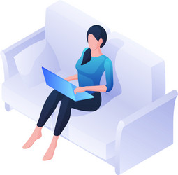 Woman with laptop on sofa isometric vector