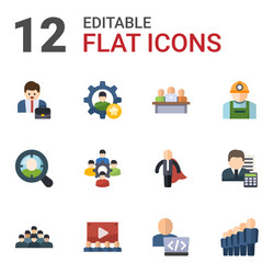 12 employee flat icons set isolated on white vector